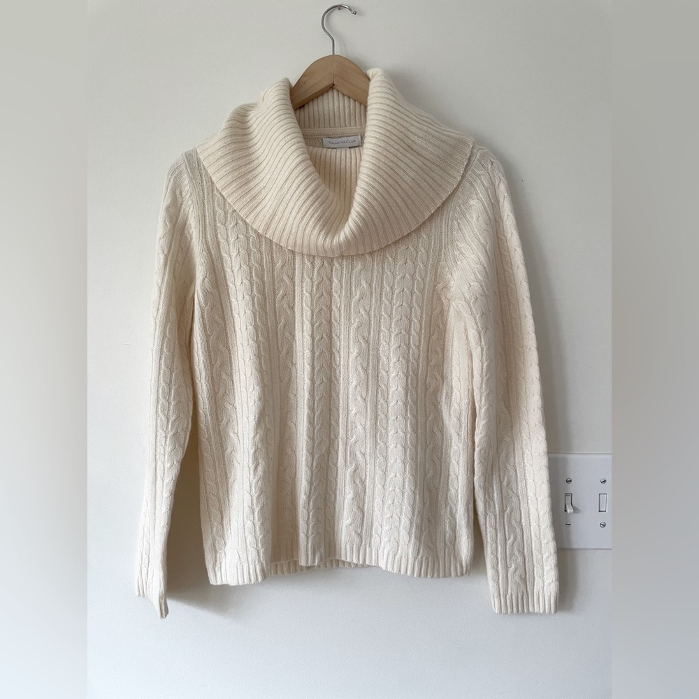 NWT Charter Club Cowl Neck Ivory Sweater Rayon/Wool/Angora/Cashmere Blend M